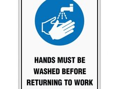 HAND MUST BE WASHED BEFORE RETURNING TO WORK SIGN